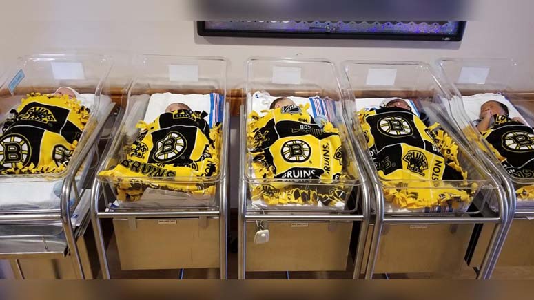 Newborns at Brockton hospital decked out in Bruins blankets