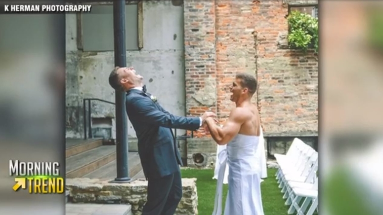 Best man dresses up as bride in hilarious first look prank