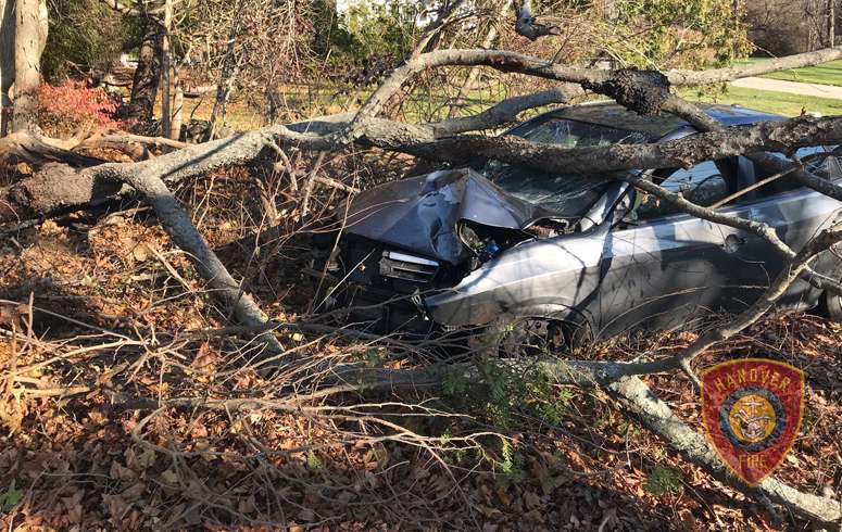 Motorist taken to hospital after crashing into tree in Hanover - Boston ...