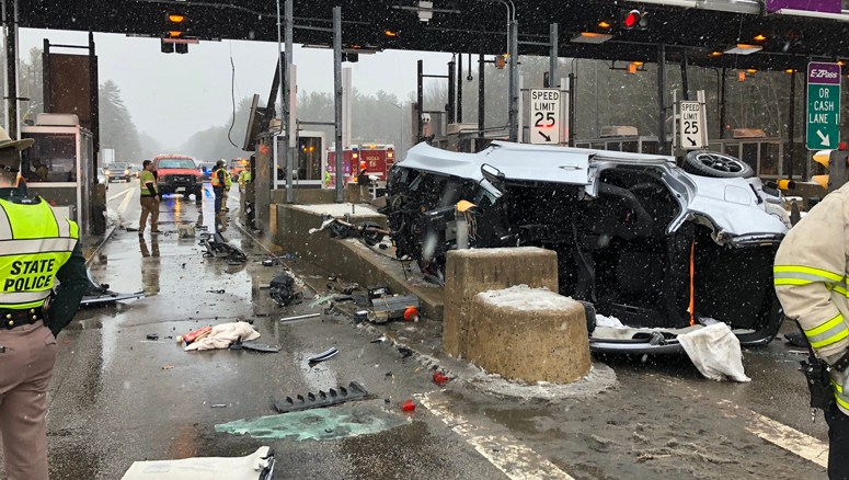 Car left mangled in serious crash at New Hampshire toll plaza - Boston ...