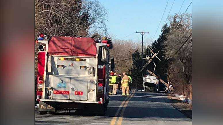 Rollover crash in Newbury downs utility pole, power lines - Boston News ...