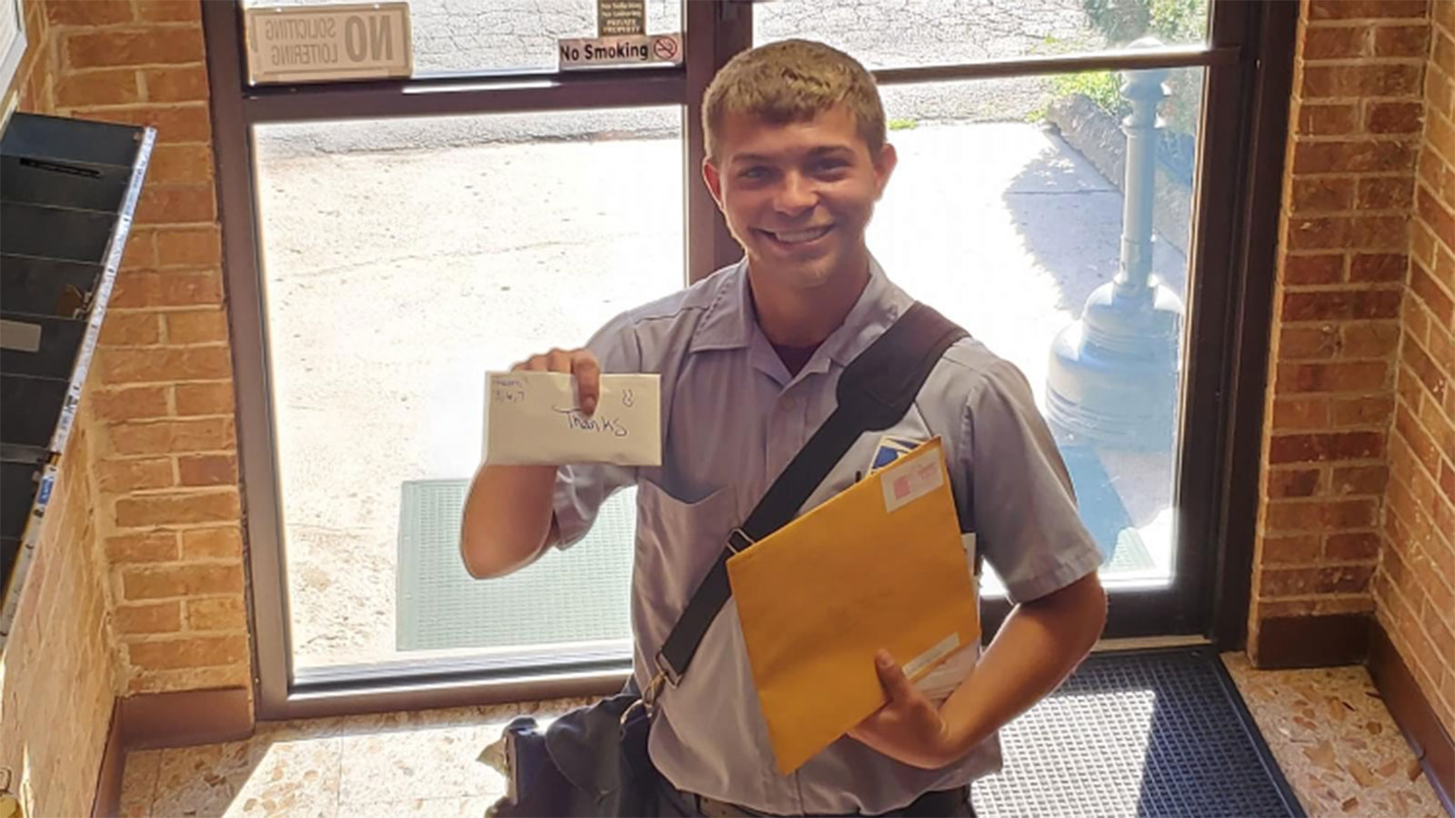 Mailman Essentials This mailman is delivering essential supplies to the elderly on his ...