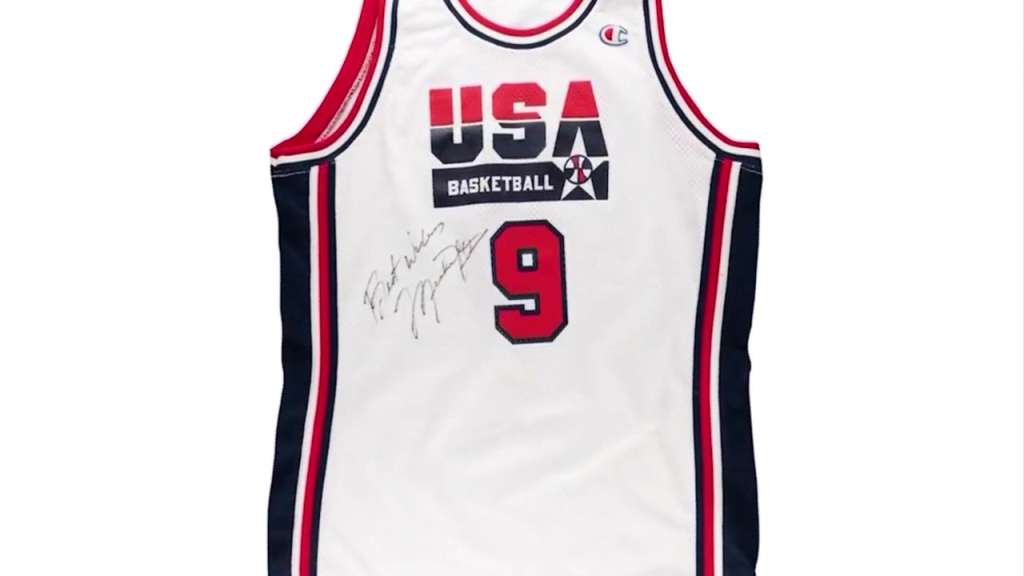 A 'Dream Team' jersey worn and signed by Michael Jordan sold for