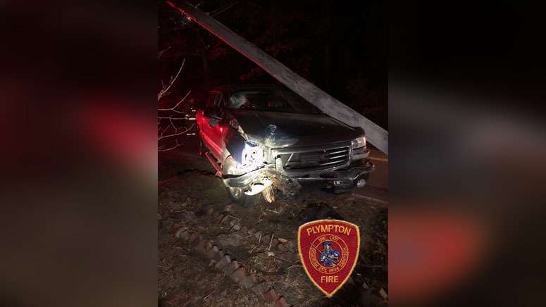 Utility pole snapped after car crashes into it in Plympton - Boston ...