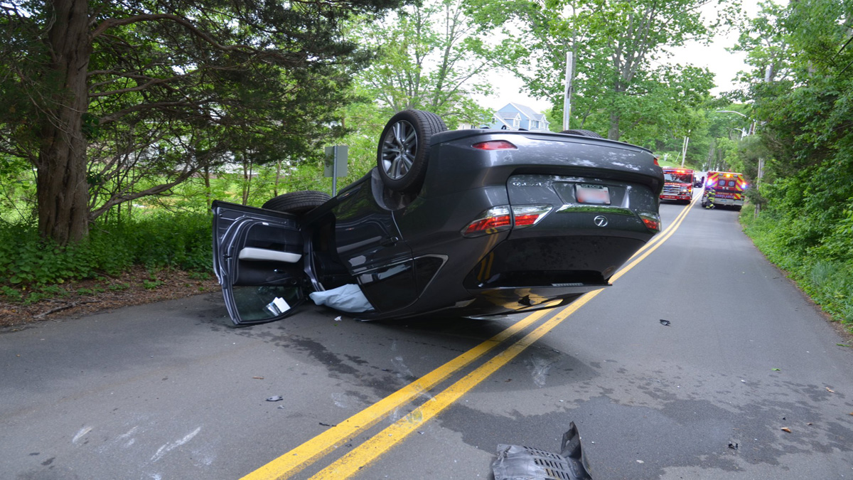 Teen driver escapes serious injury in rollover crash in Hingham