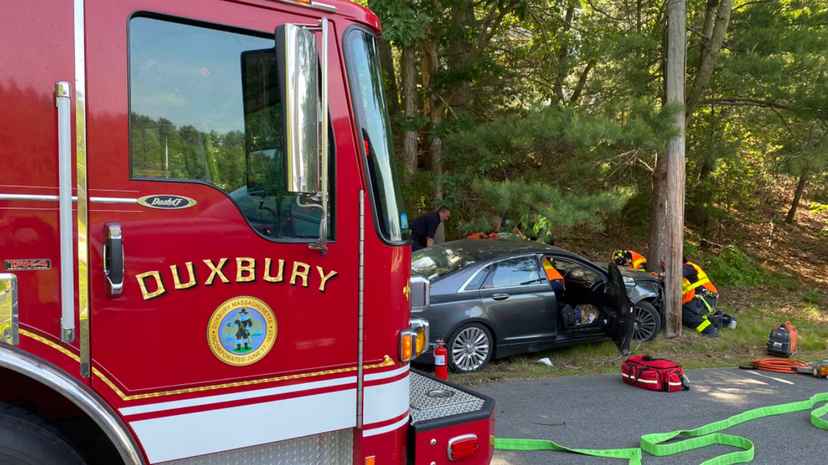 Jaws of Life used to remove injured person from crashed car in Duxbury