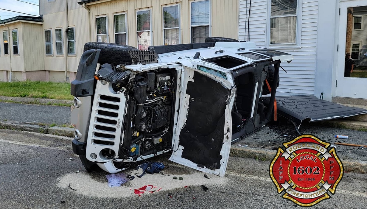 Driver wearing seat belt escapes serious injuries following rollover crash in Rockland Boston