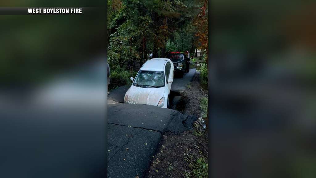 Car partially swallowed by sinkhole in West Boylston – Boston News