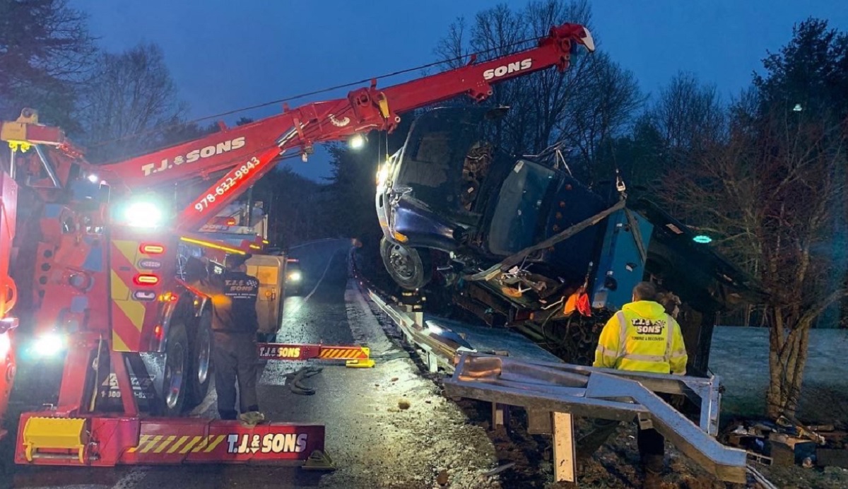 Driver Escapes Injury After Truck Crashes Through Guardrail Due To Icy ...