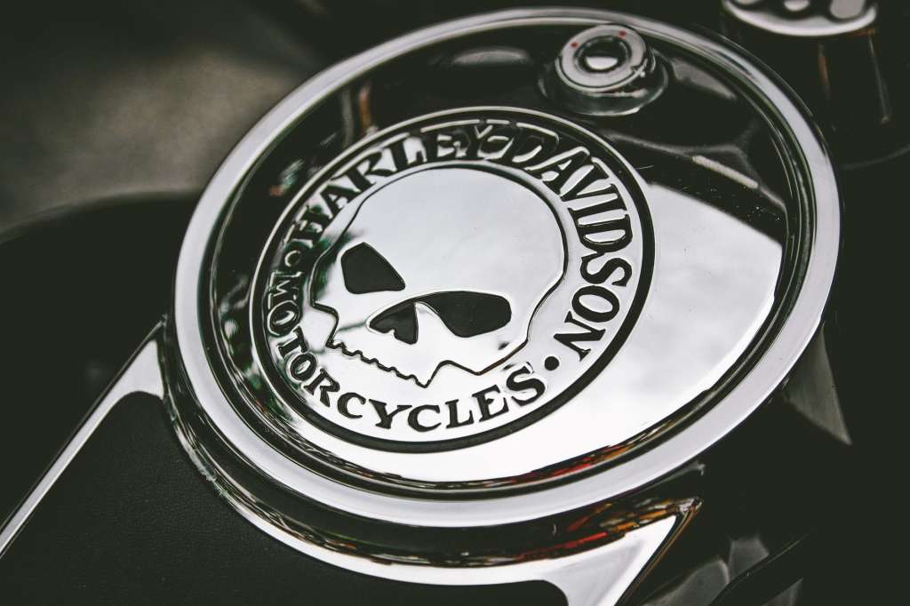 close up photo of harley davidson emblem