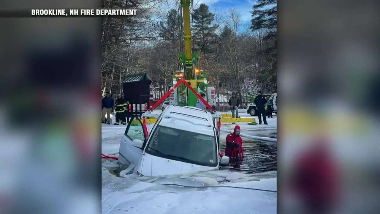 Occupants escape injury after minivan crashes through ice in NH ...