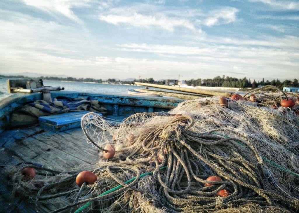 fish net on gray surface