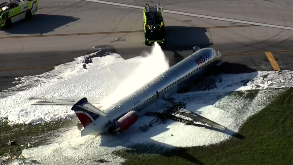 Plane catches fire after landing at Miami airport, 3 injured Boston