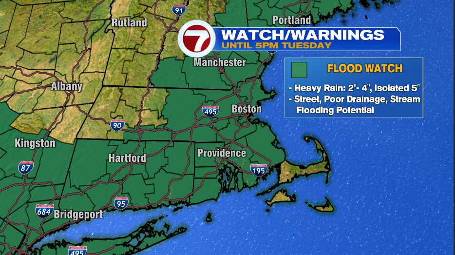 Rain Continues, Flood Watch In Effect Until Tuesday Afternoon - Boston ...