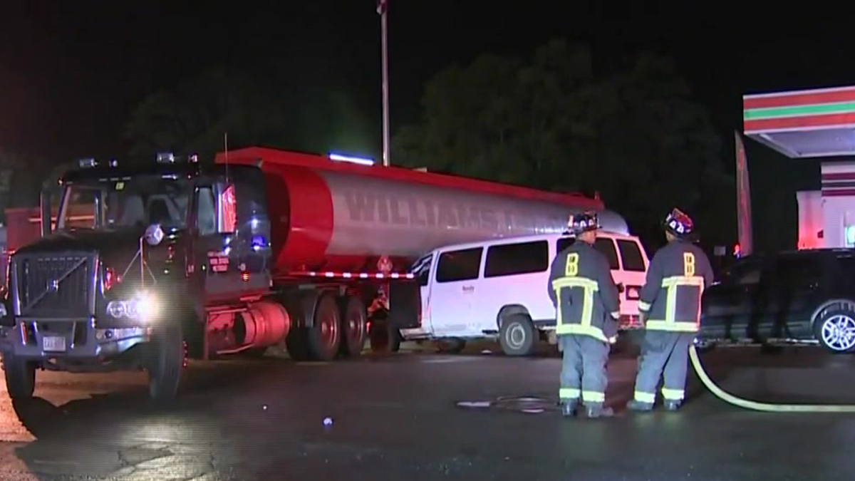 Two hurt in crash involving gas tanker truck in Hyde Park, spilling gas