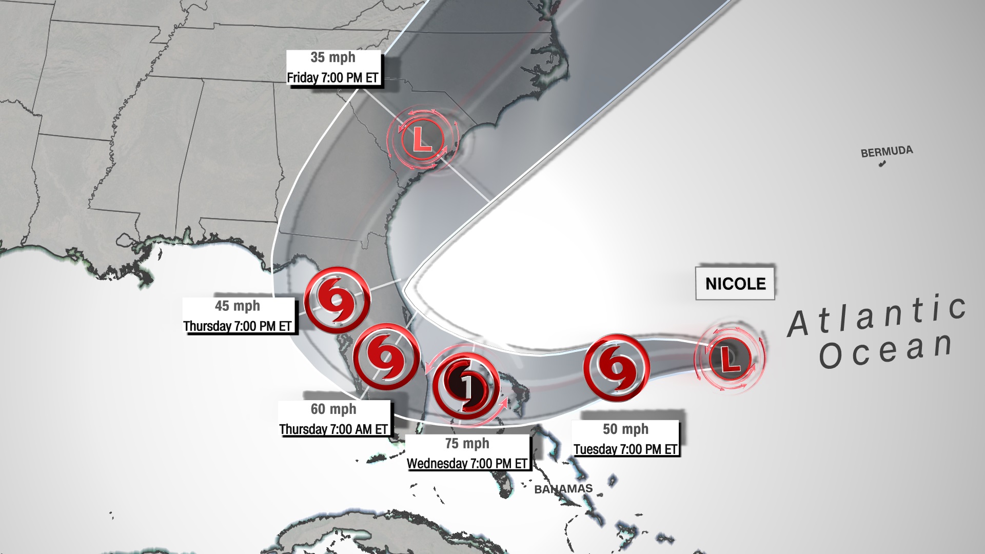 Tropical Storm Nicole is on track to strengthen into a Category 1