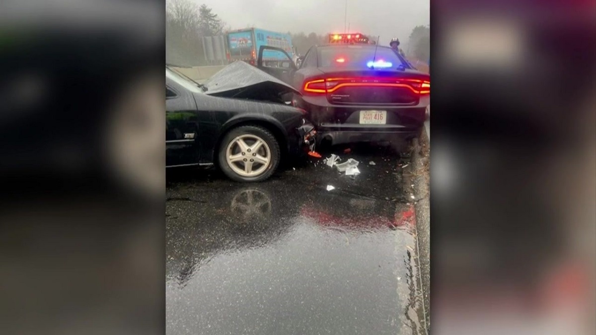 Chain reaction crash in New Hampshire ends with police cruiser getting
