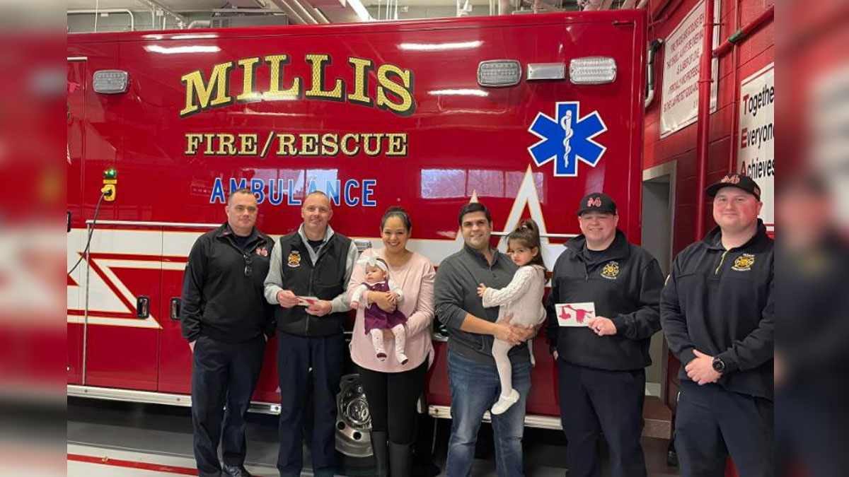 Millis firefighters reunited with baby they helped deliver Boston