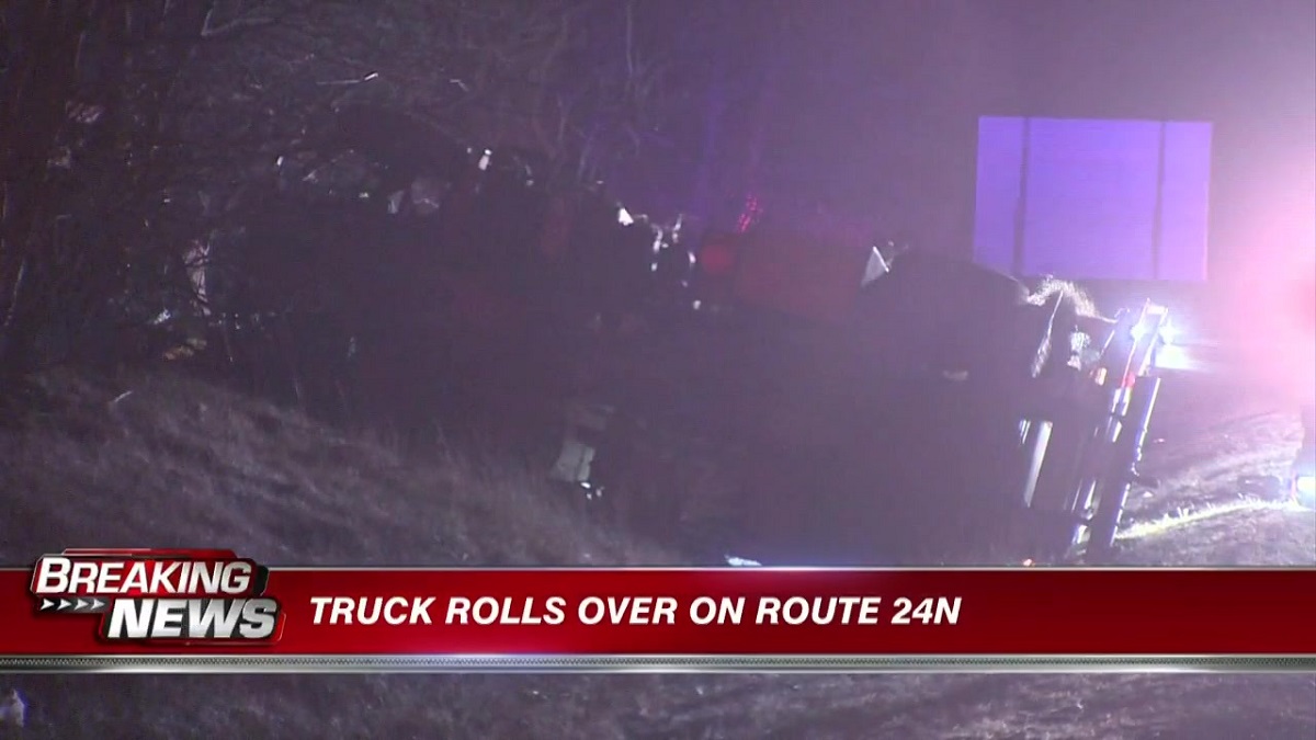 Truck rolls over on Route 24 north near StoughtonRandolph line