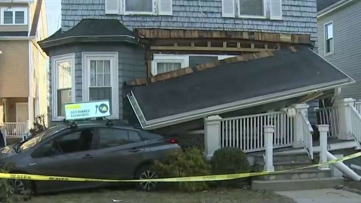 Car slams into Winchester home, causing porch to collapse - Boston News ...