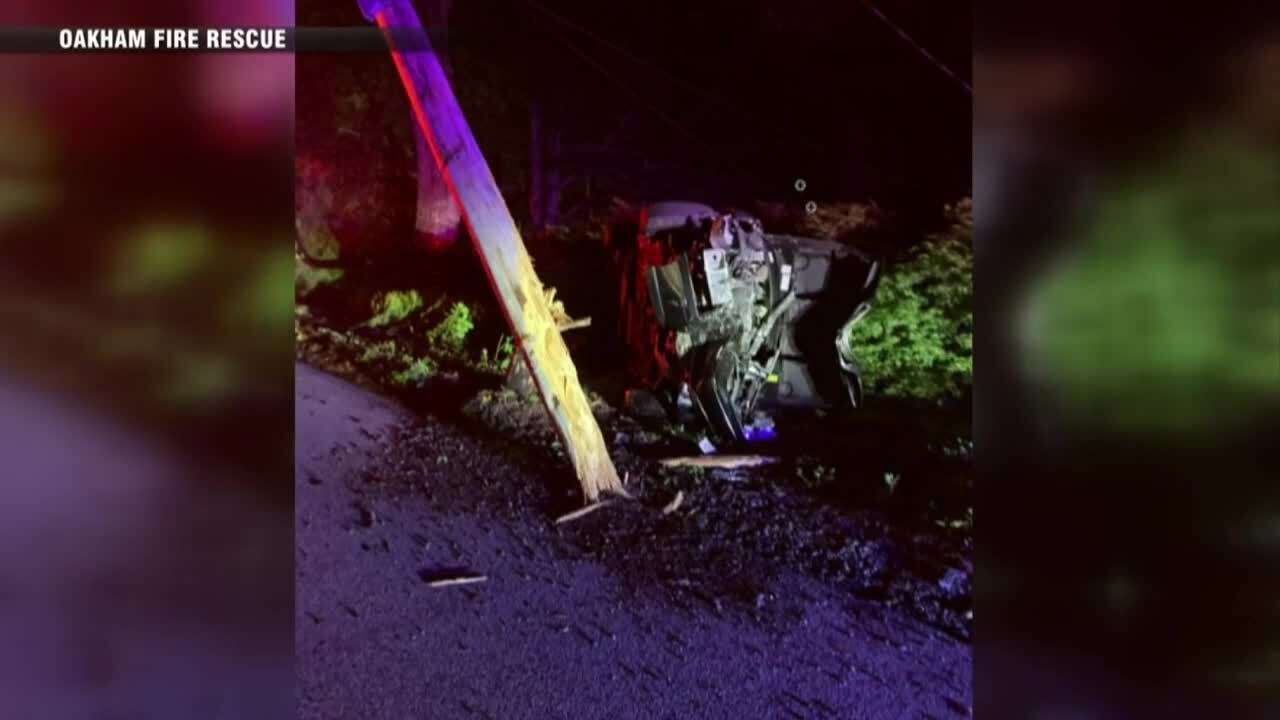 Car crashes into utility pole in Oakham - Boston News, Weather, Sports ...