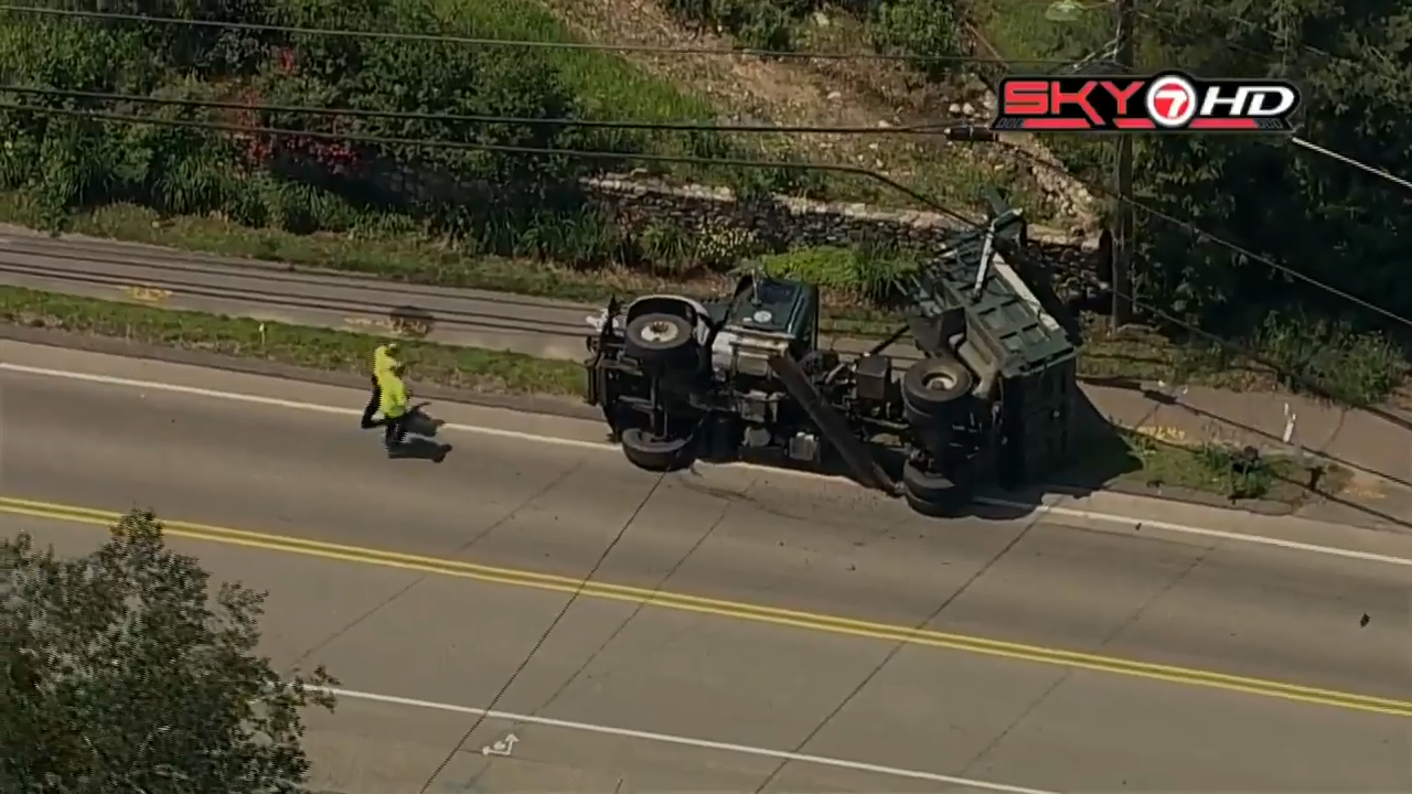 Dump truck overturns on Main Street in Acton Boston News, Weather