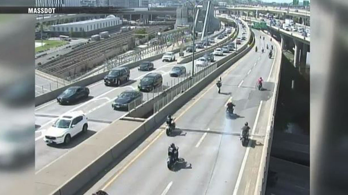 WATCH Video shows dozens of dirt bikers blocking traffic on Leverett Connector Bridge Boston