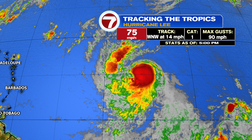 Hurricane Lee Charges over Atlantic Waters as a Category 5 Storm,  Approaching the Caribbean