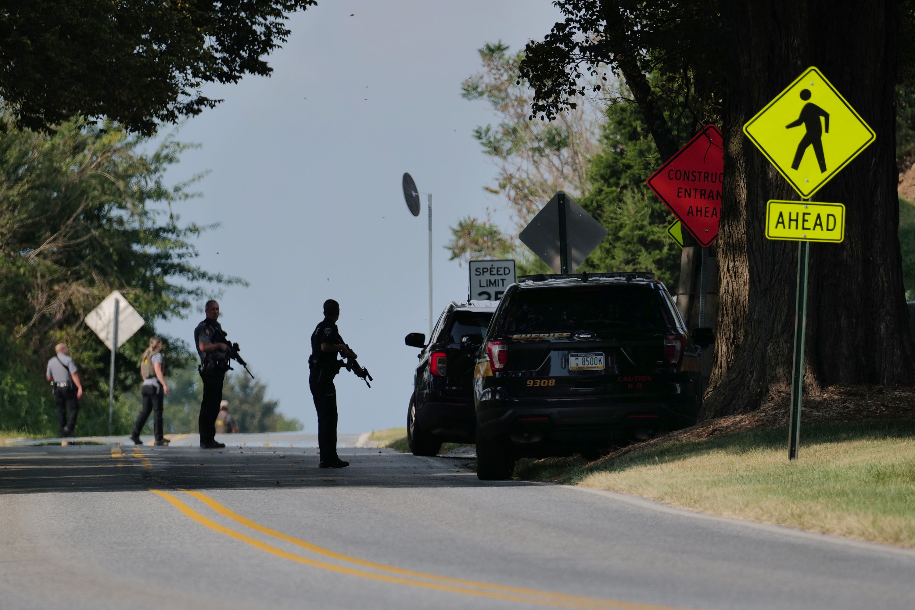 A vehicle leaves the Chester County Correctional Complex as the search  continues for Danelo Cavalcante in Pocopson Township, Pa., on Sunday, Sept.  3, 2023. Cavalcante escaped from the Chester County Prison. Cavalcante