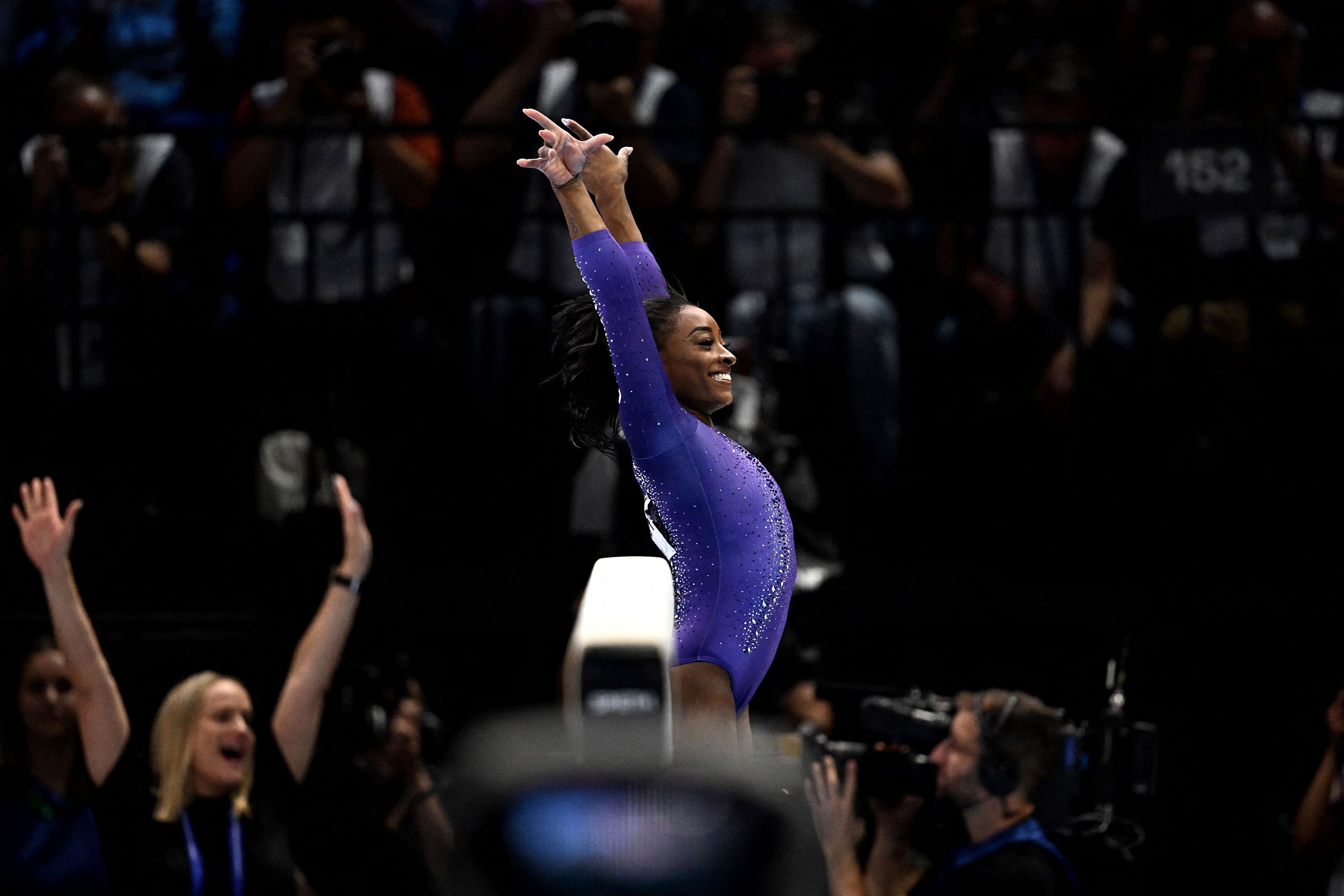 Simone Biles wins fourth gold of world championships as she completes first international
