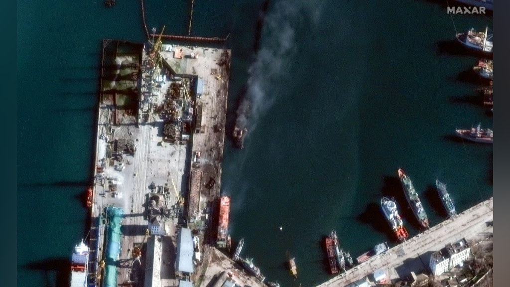 Satellite images show Russian navy ship burning after Ukrainian strike ...