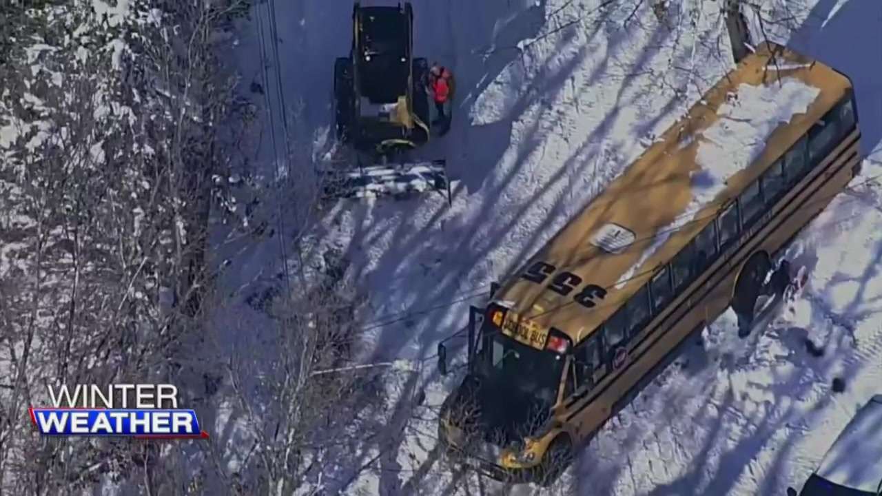 Snow After Math Aftermath of weekend snow leaves school buses sliding off roads, trees ...