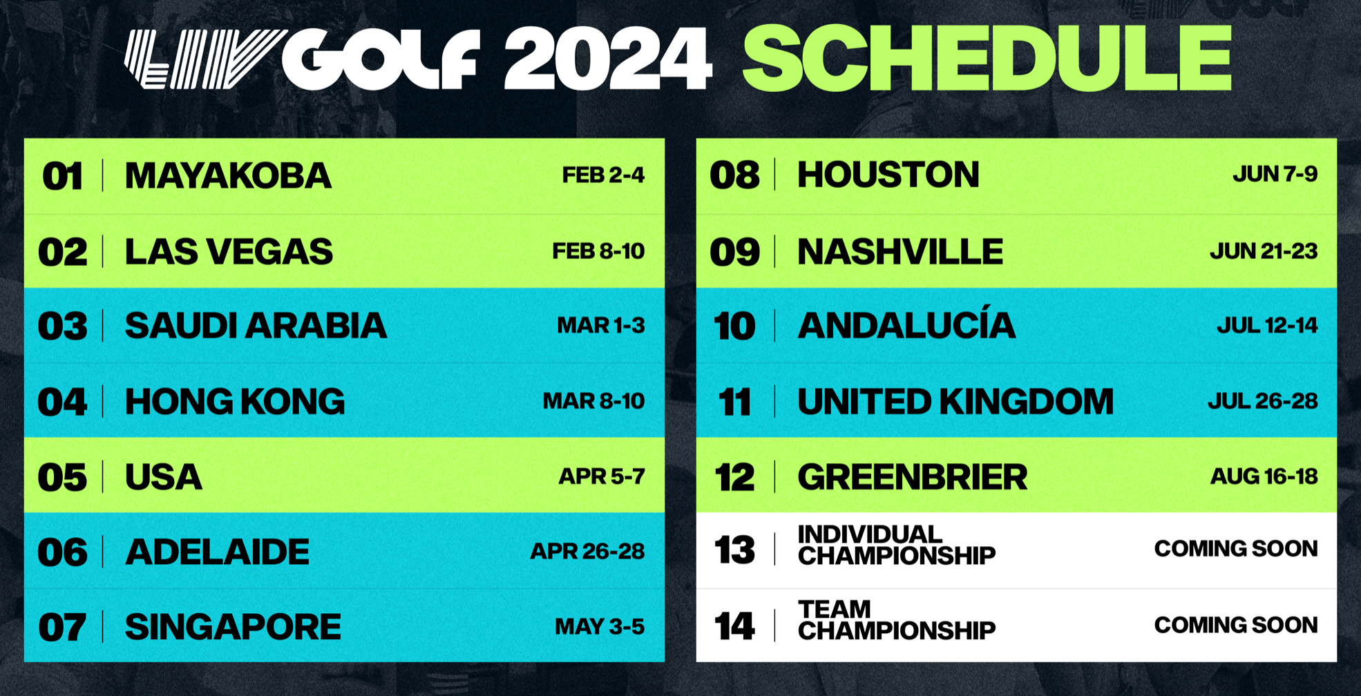 LIV GOLF 2024 Schedule Boston News, Weather, Sports WHDH 7News