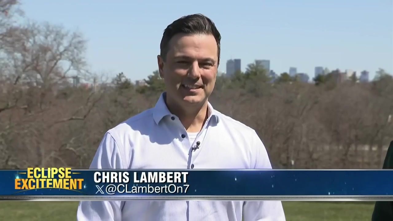 7News’ Chris Lambert viewing the eclipse in Brookline