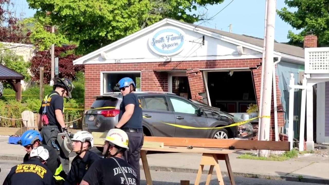 Driver taken to hospital after car crashes into Hyannis popcorn shop ...