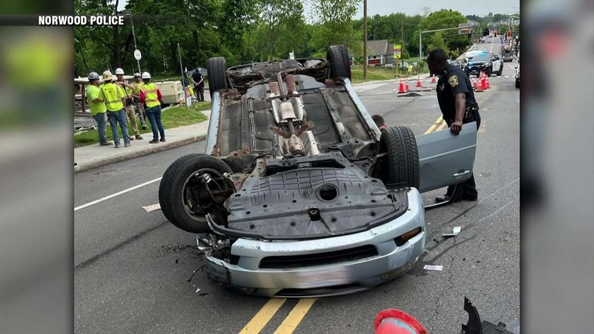 Driver taken to hospital after rollover crash in Norwood - Boston News ...