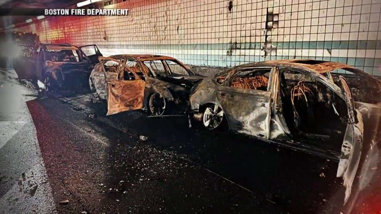 Three people taken to hospital after multi-car crash, fire in Boston’s ...