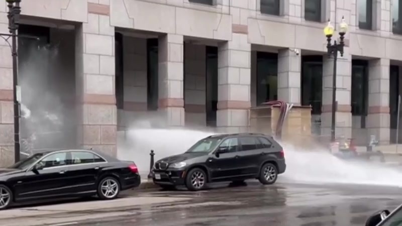 Water gushes out of Hynes Convention Center in Boston, hitting cars and soaking street – Boston News, Weather, Sports | WHDH 7News