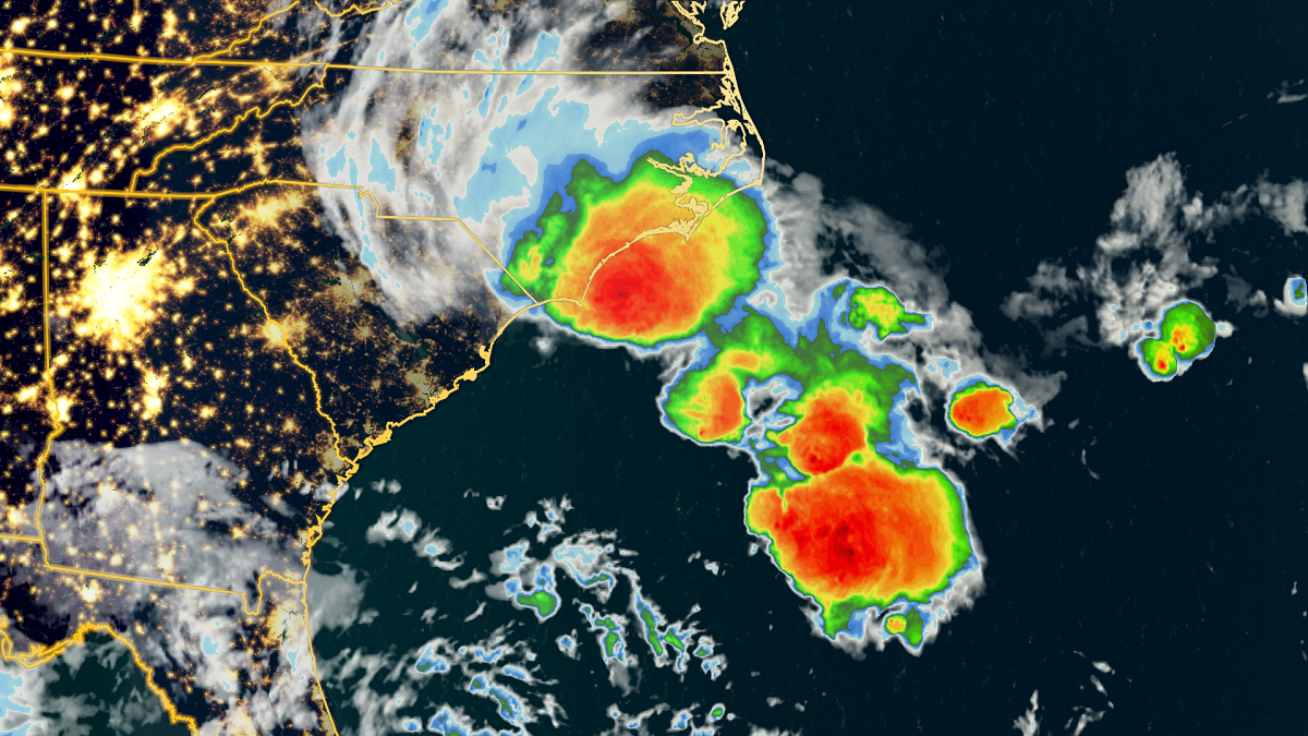 Tropical storm conditions are hitting the Carolinas as Helene threatens