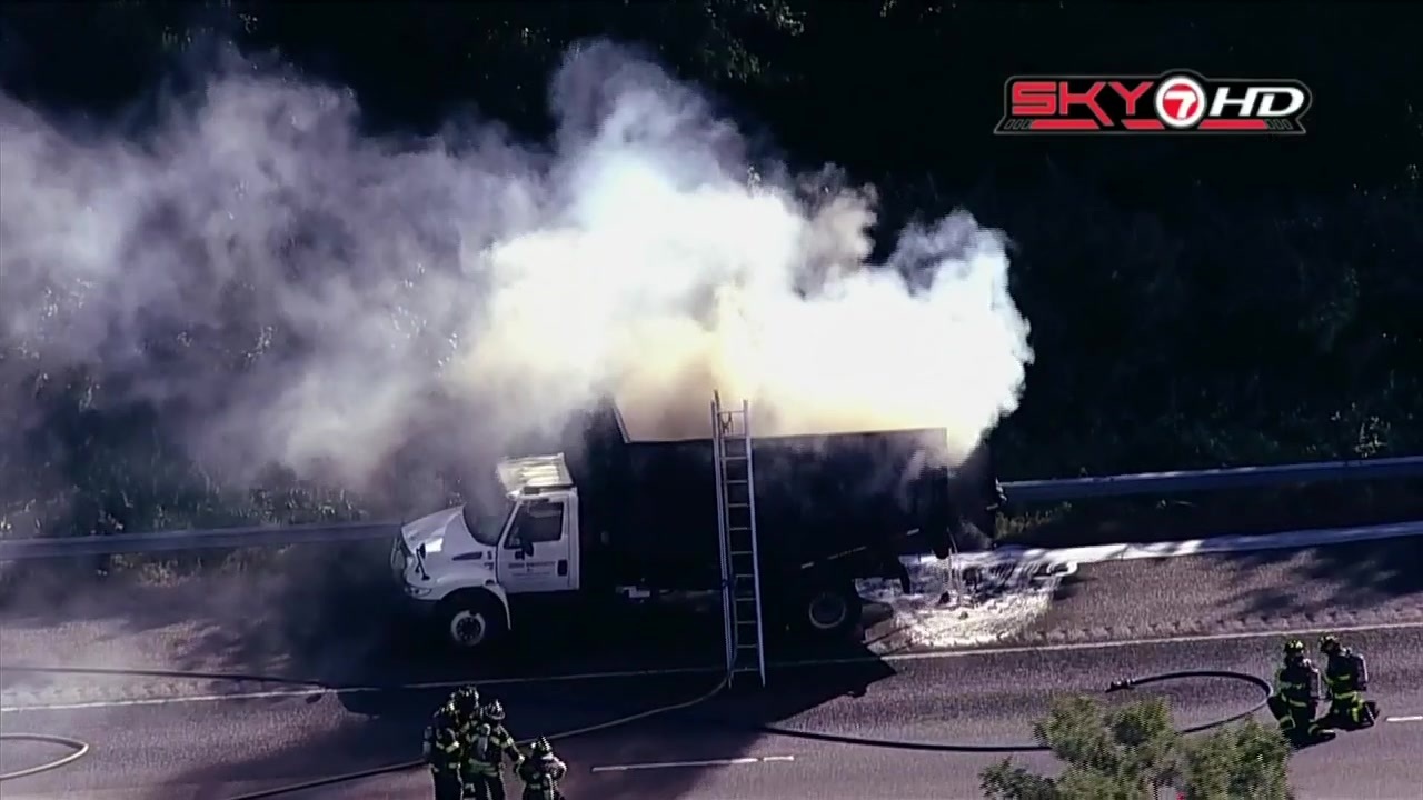 Crews battle dump truck fire on Wakefield highway Boston News