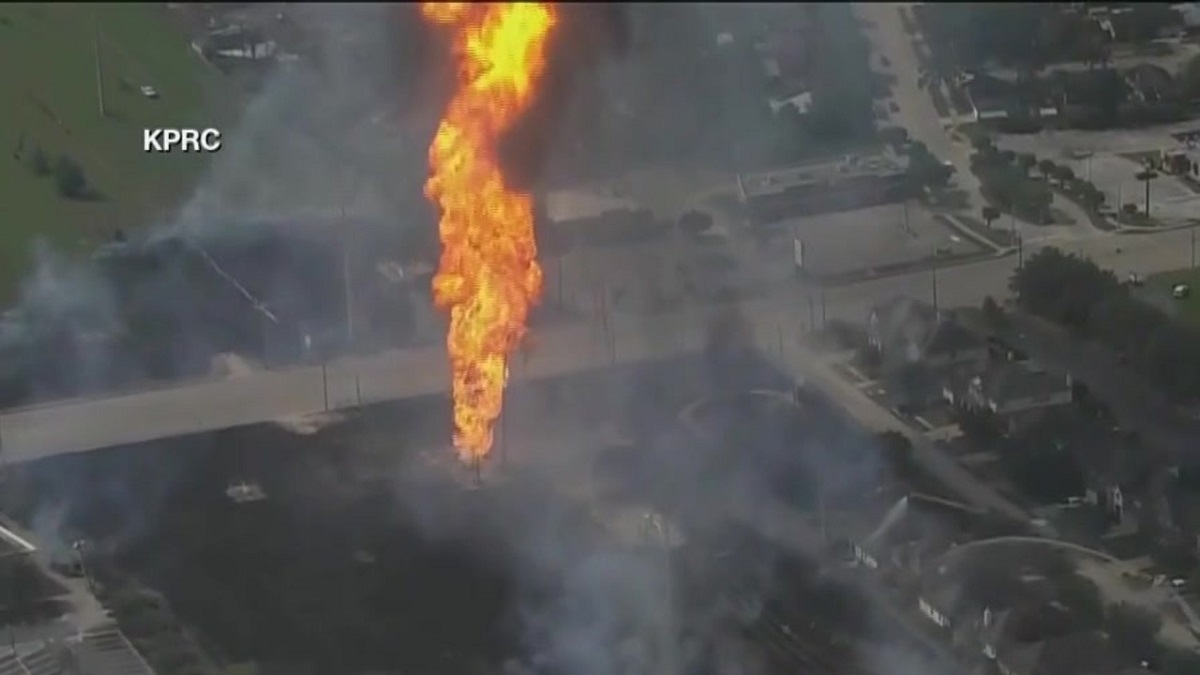 Firefighters respond to large fire after pipeline explosion in Houston