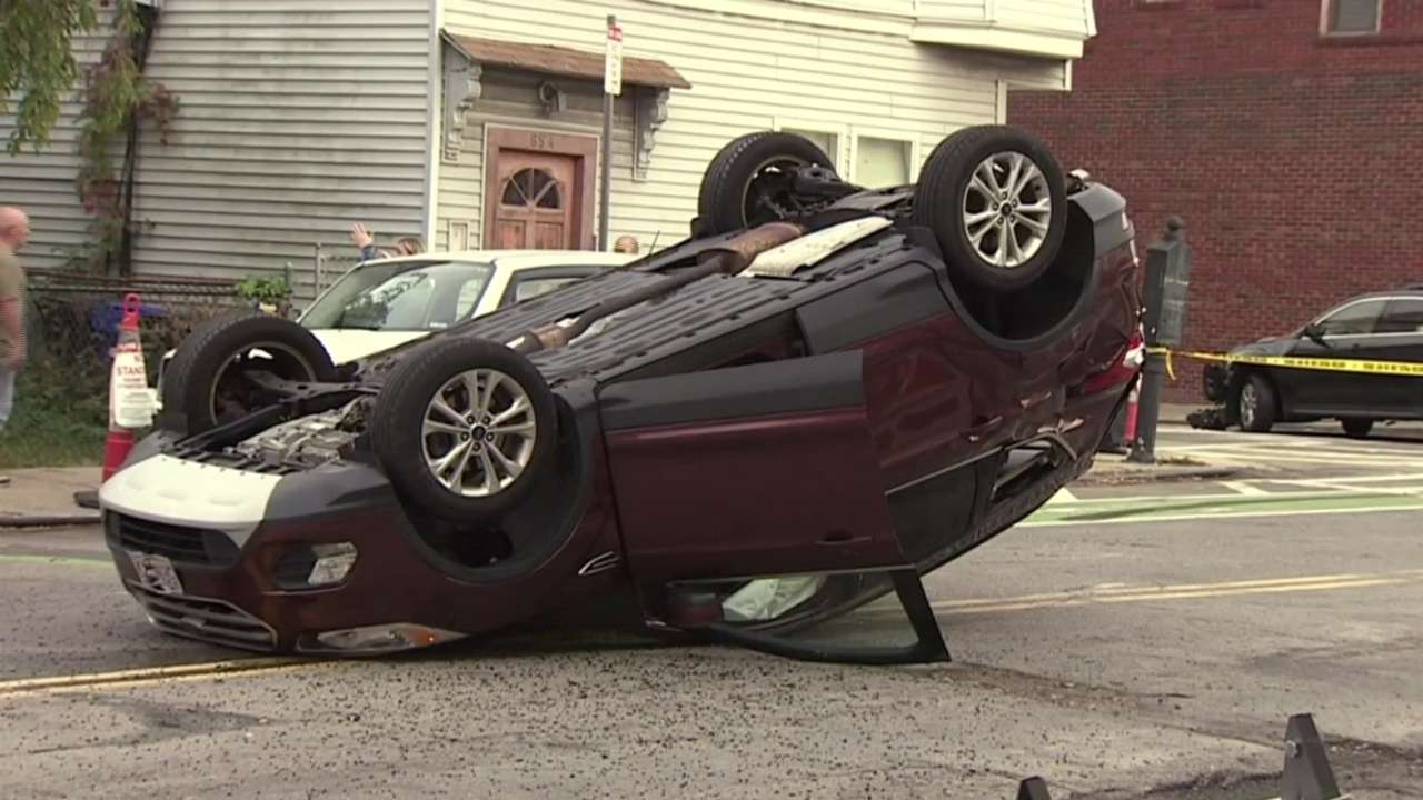 Car lands upside down after crash in Dorchester - Boston News, Weather ...