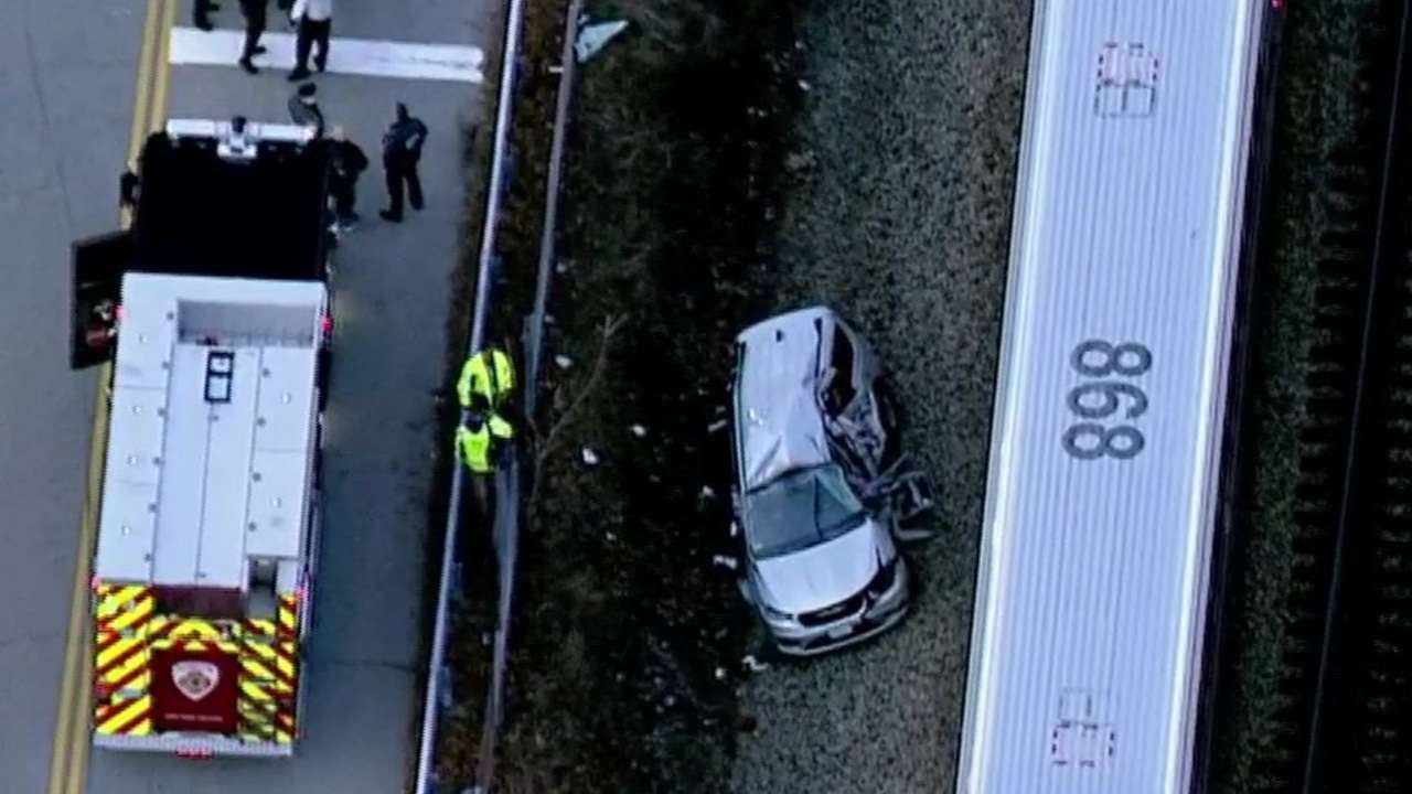 Driver hospitalized after car hit by commuter rail train in Abington ...