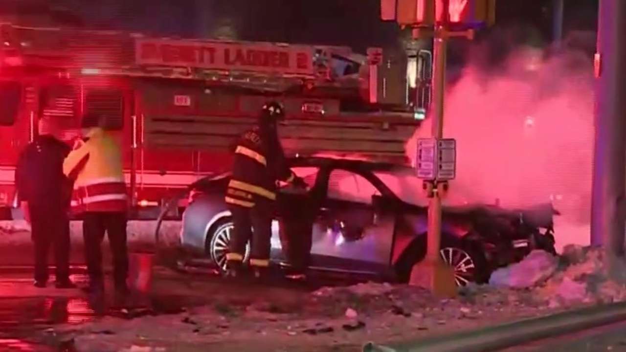 Car hits pole in Everett, erupts into flames - Boston News, Weather ...