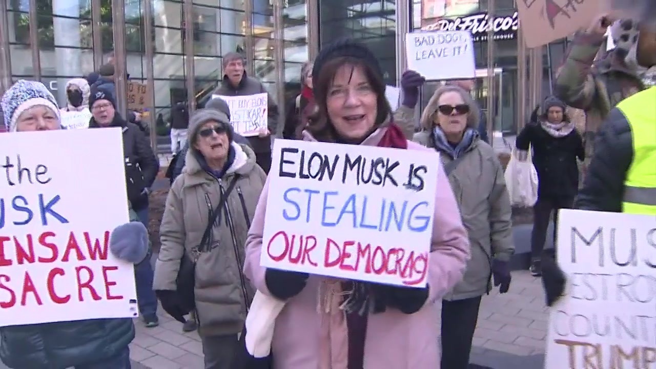 Protesters rally against Elon Musk at Tesla dealerships in Boston, across the country
