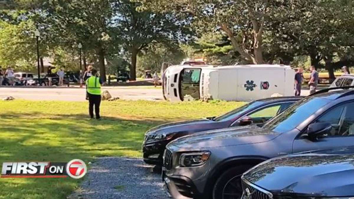 4 taken to hospital after ambulance with patient inside rolls over in ...