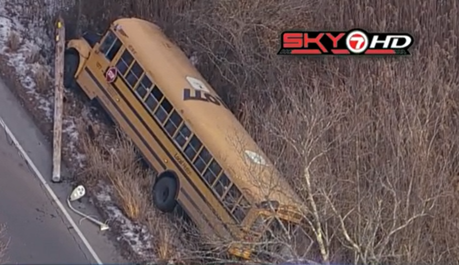 School bus crashes off road in Boston