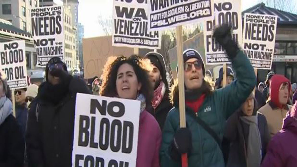 Demonstrators gather in Boston to protest Trump Administration operation in Venezuela