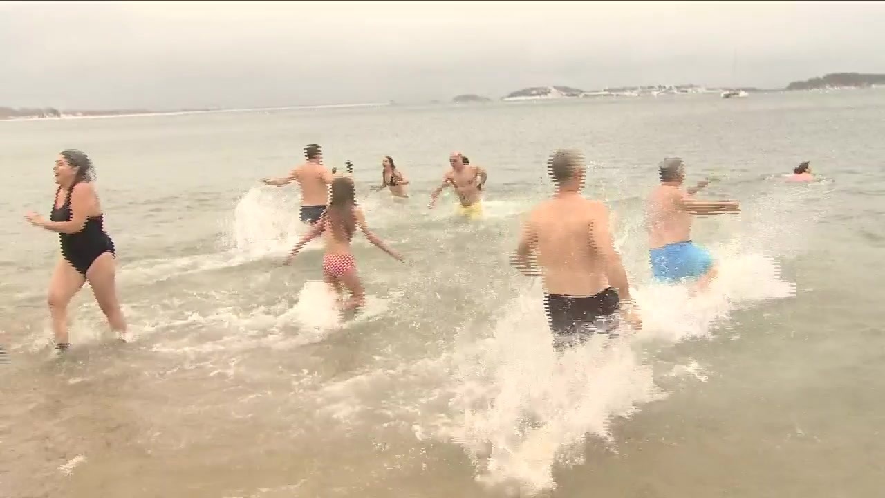 L Street Brownies dive into Dorchester Bay for annual Polar Plunge amid snow squall