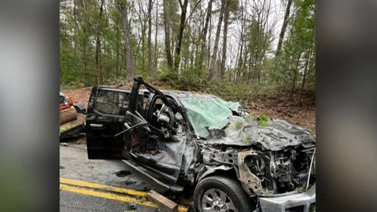 3 hurt after 100-foot tree crushes pickup truck in Princeton - Boston ...